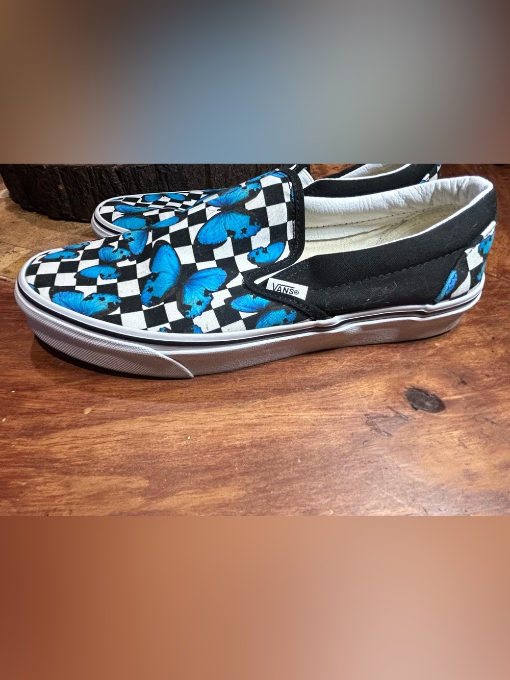 Vans Black/Blue Butterfly Checkered Unisex size 9.5 men 11 women Excellent con - Picture 6 of 13